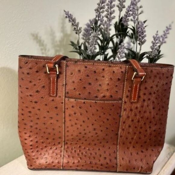 🔥🔥🔥Dooney & Bourke Ostrich collection Lexington Tote tan and brown leather - Picture 4 of 15